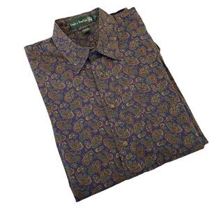 Vintage Knights Of Round Table Button Down Long Paisley Style Print Purple- L